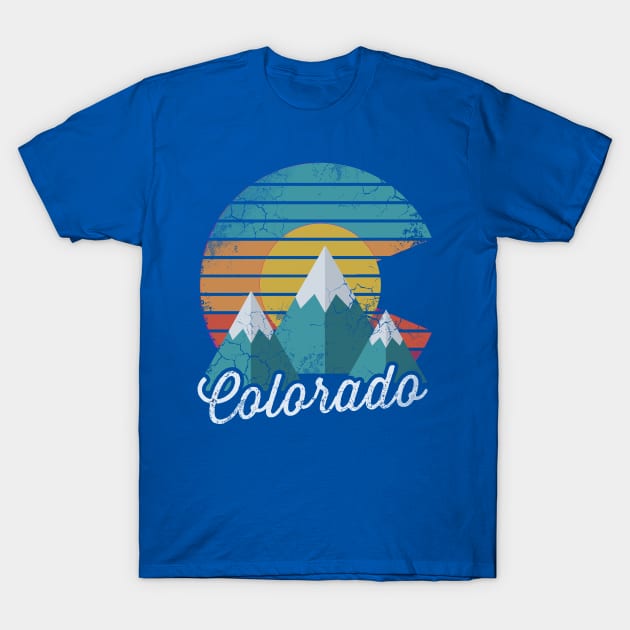 Retro Colorado Mountains Flag Sunset T-Shirt by E